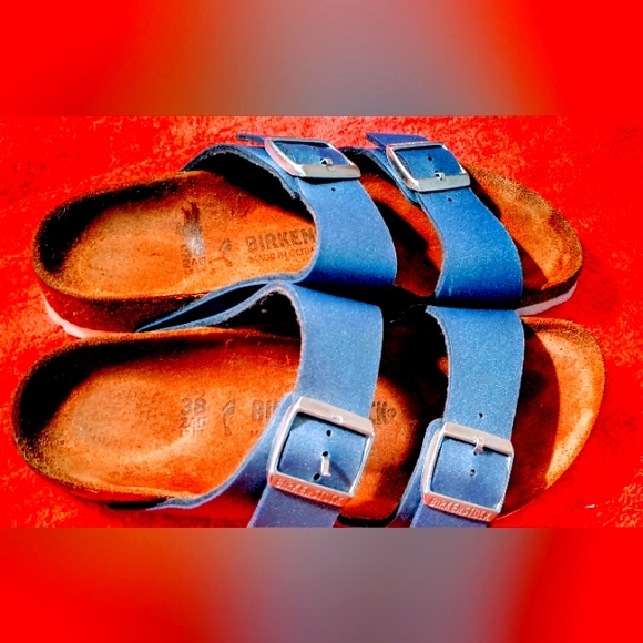 Birkenstock Blue colbalt leather size 8 sandals with double design straps - Picture 6 of 9